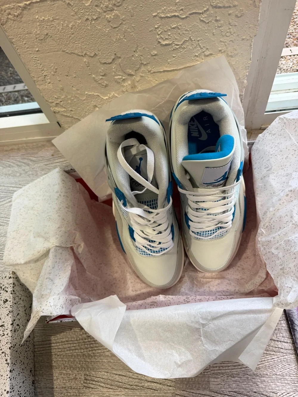 Jordan White and Blue Retro Basketball Shoe